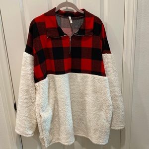 Chic Soul Fuzzy and Buffalo Plaid 3/4 zip *Size XL*